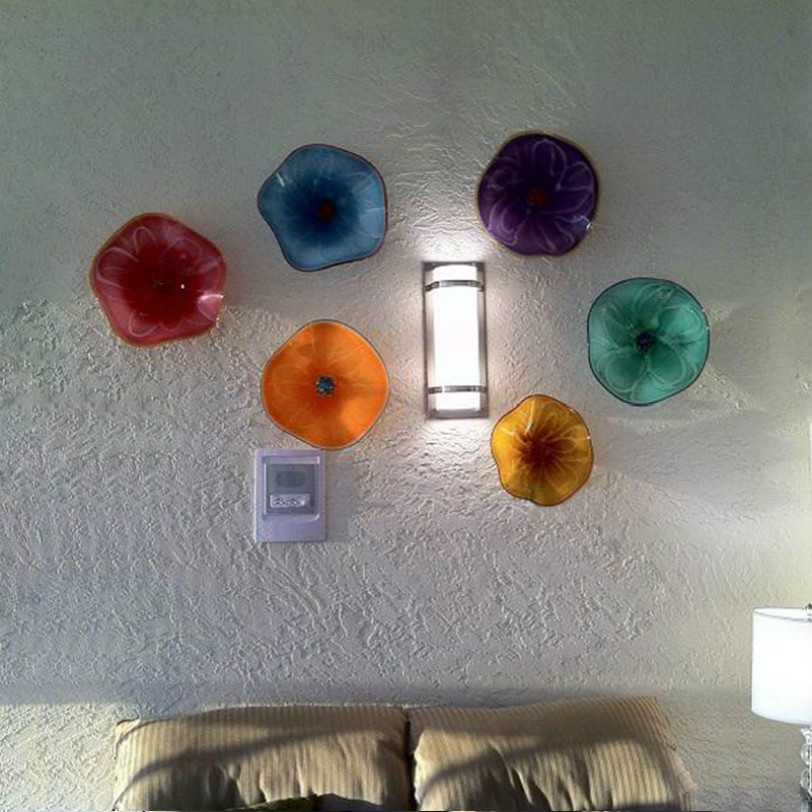 Modern Abstract Plate Lamps Arts Italian Murano Glass Flower Light for Home Decor Living Room Colored Hanging Plates Wall Art-image-520072063