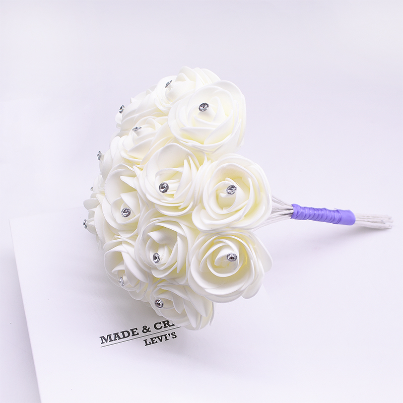 

10heads white diamond flower Needle DIY fake rose flower head wedding home artificial decoration Valentine's Day gfit, Beige