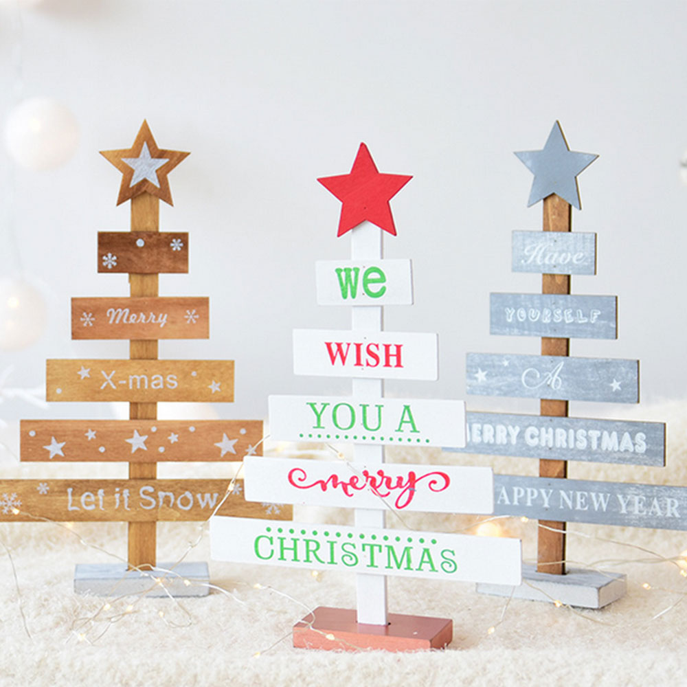 

Wooden Artificial Christmas Tree Beautiful Supplies Decoration Holiday Party Desktop Christmas Tree for Toy Ornament Gift Home