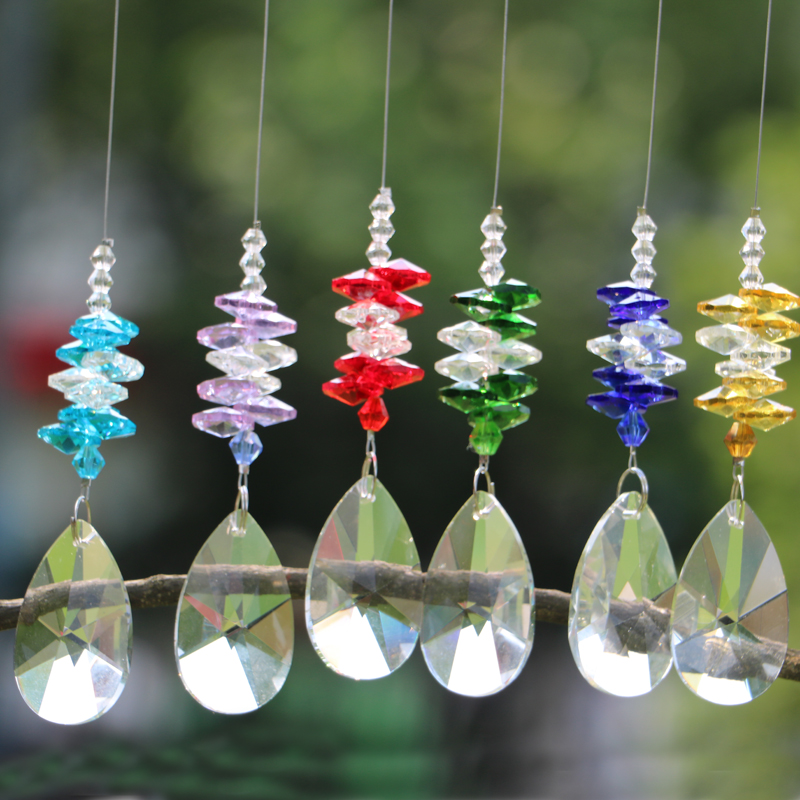 

6PCS 38mm Chakra Crystal Suncatcher Feng Shui Prisms Pendant Pendulum Hanging Window Decor Living Room Decoration WQM177
