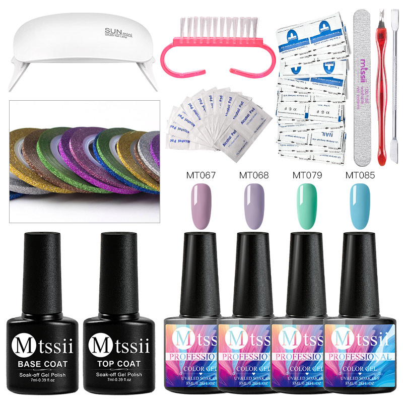 

Mtssii Nail Set UV LED Lamp Dryer With 4Pcs Nail Gel Polish Kit Rolls Striping Decals Foil Art Decorations Base Top Coat