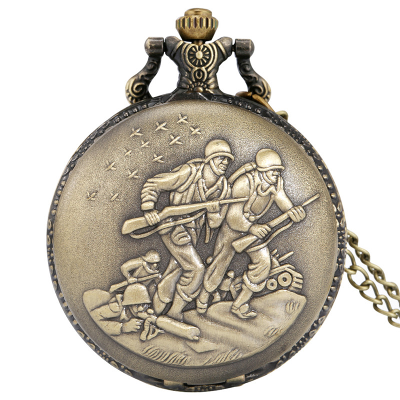 

Steampunk Solider War Watches Carving Battlefield Alloy Case Men Women Quartz Pocket Watch Analog Display Necklace Pendant Chain Collectable Gift, Bronze