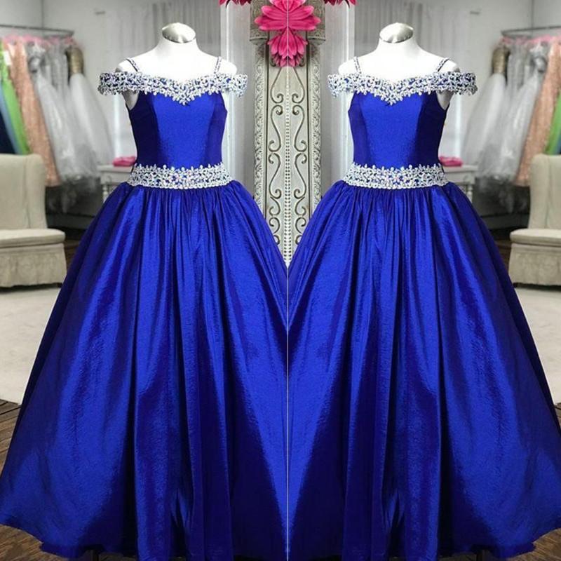 

Flower Girl Dresses for Wedding A Line Off Shoulder Crystal Beaded Satin Girls Pageant Dresses For Wedding Party, Red
