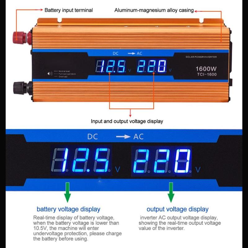 24V-220V Avec Sorties Num/ériques /À Double Port USB Onde Sinuso/ïdale Modifi/ée Par Onduleur Solaire 1200W 12