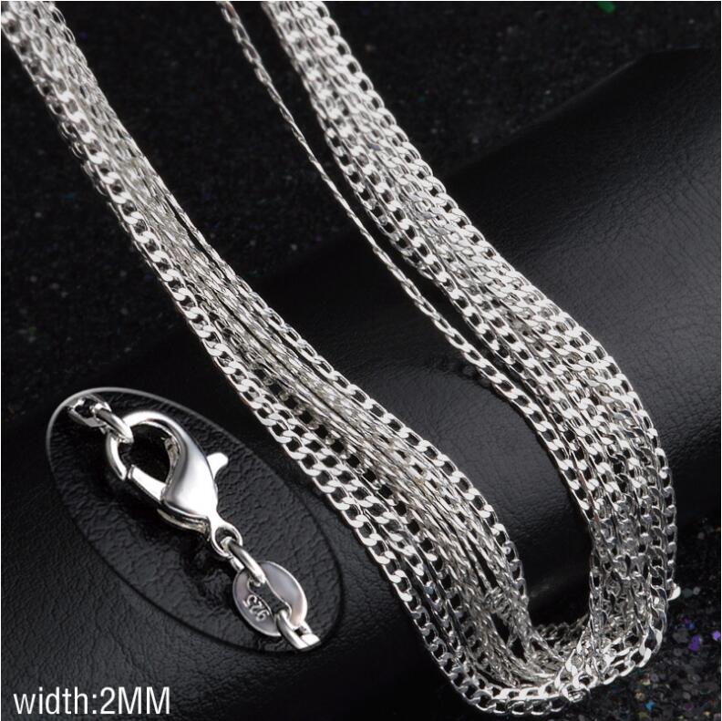 

925 Sterling Silver Plated 2MM sideways chain women Lobster Clasps Smooth Chain Statement Jewelry Size 16 18 20 22 24 26 inches EC15