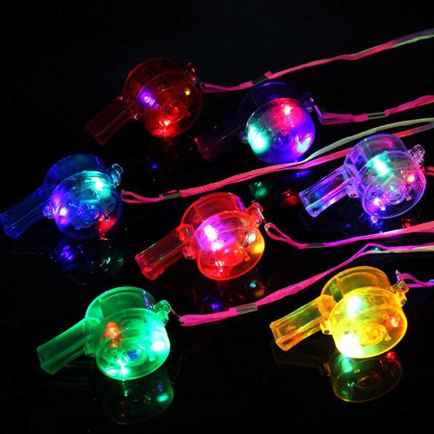 

Glowing Flashing Whistle Colorful Lanyard LED Light Up Fun In the Dark Party Rave Glow Party Favors Kids Children Electronic Toys with box