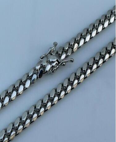 

Miami Cuban Link Stainless Steel Chain Real Solid 925 Silver ITALY Heavy 6mm 24" Box Lock