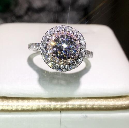 Women Fashion Genuine 925 Sterling silver Promise ring Diamond Pink Cz Engagement wedding band rings for women Gift