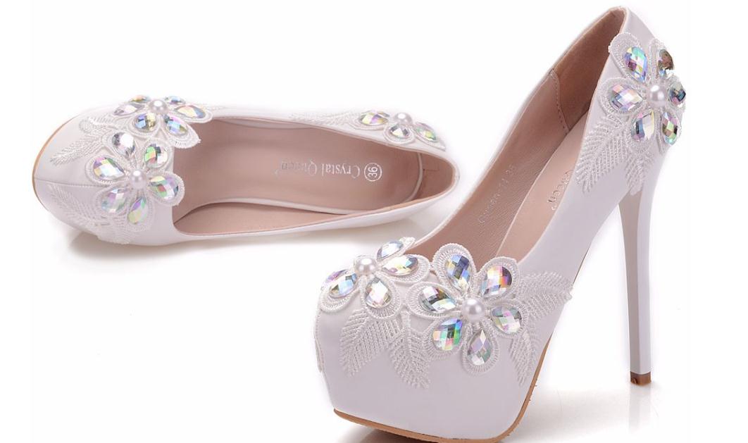 

2019 Women's shoes in Spring and Autumn with New style High heel fine heel round head waterproof table Flower @ZXC369, White