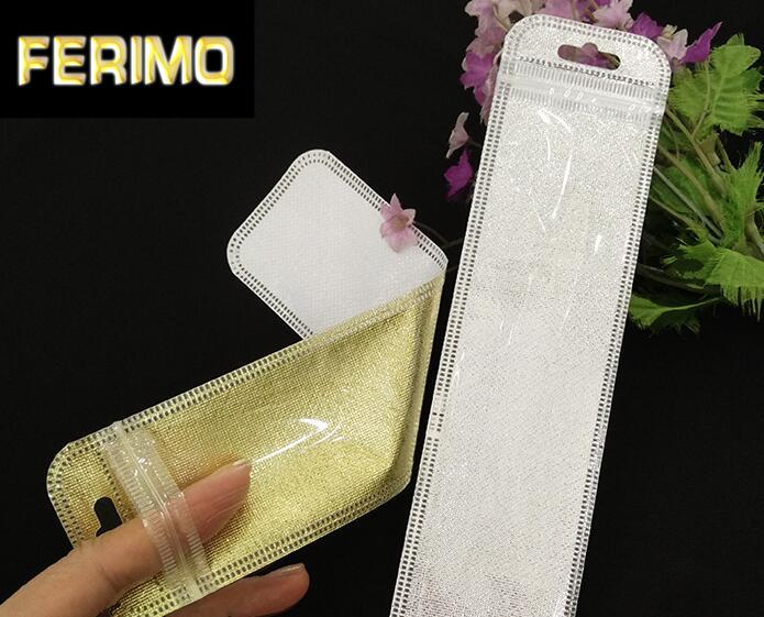 

100Pc Clear gold/silver Packaging Plastic Bags With Hang Hole Reclosable Poly Pouches For Pen Gift Jewelry Necklace bag
