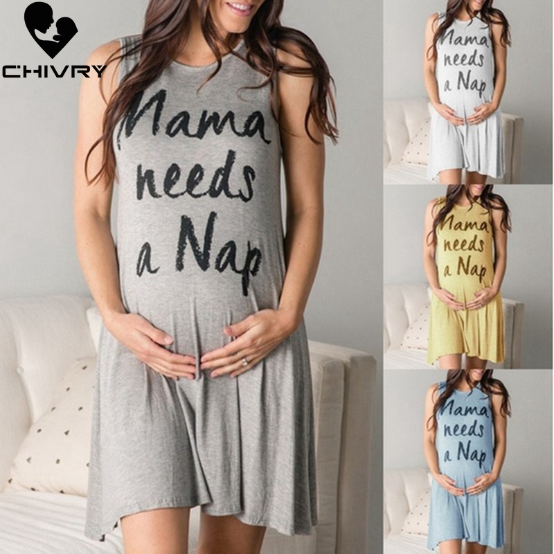 

Chivry Maternity Dresses Pregnancy Clothes Summer Casual O-neck Sleeveless Letter Print Mom Fashion Sundress Pregnant for Women, Lt yellow