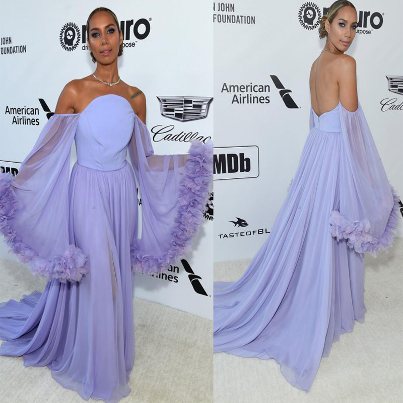 

2020 Lavender Prom Dresses Strapless A Line Flowers Sexy Side Split Long Sleeves Evening Dress Vestido de Festa Special Occasion Dress, Silver
