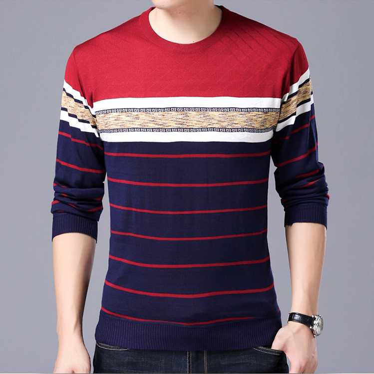

Men' Wool Pullover Autumn Winter Warm Thick Patchwork O-neck Slim Fit Long Sleeve Fashion Clothes Knitted Cotton Casual Sweater, Blue