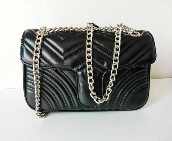 

Fshion New girl handbag wallet Silver chain Marmont Crossbody handbag women's leather bag shoulder bag Messenger bag, Blue/silver chain