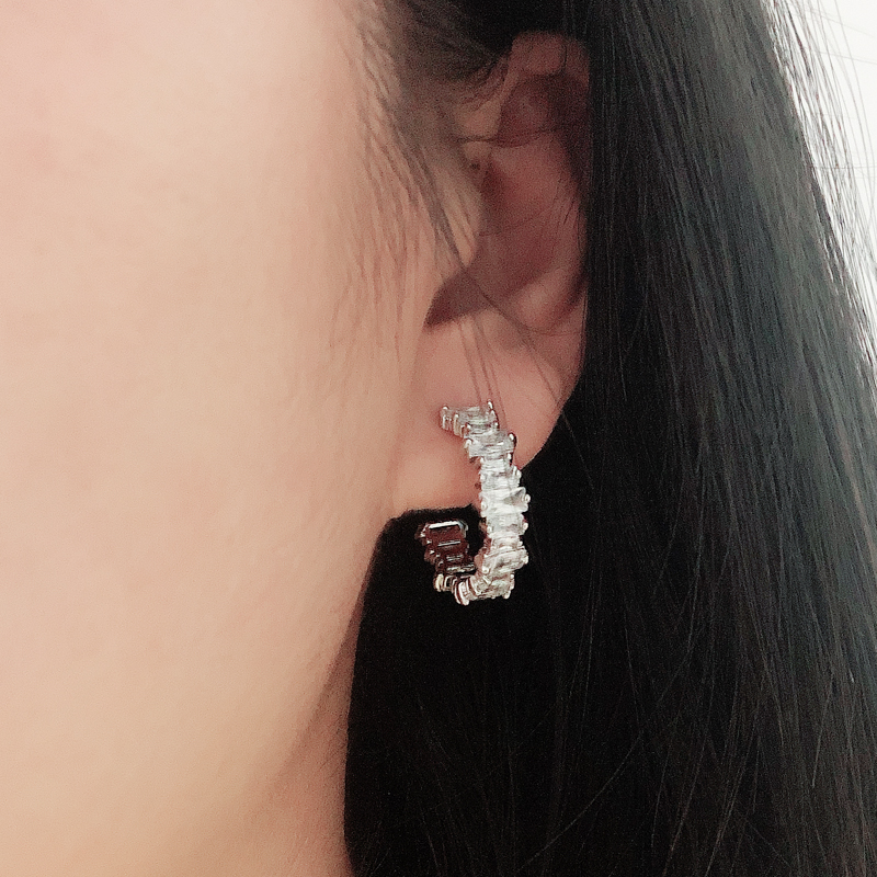 

clear baguette cubic zirconia cz hoop earring gold filled classic gorgeous european women fashion elegance huggie jewelry