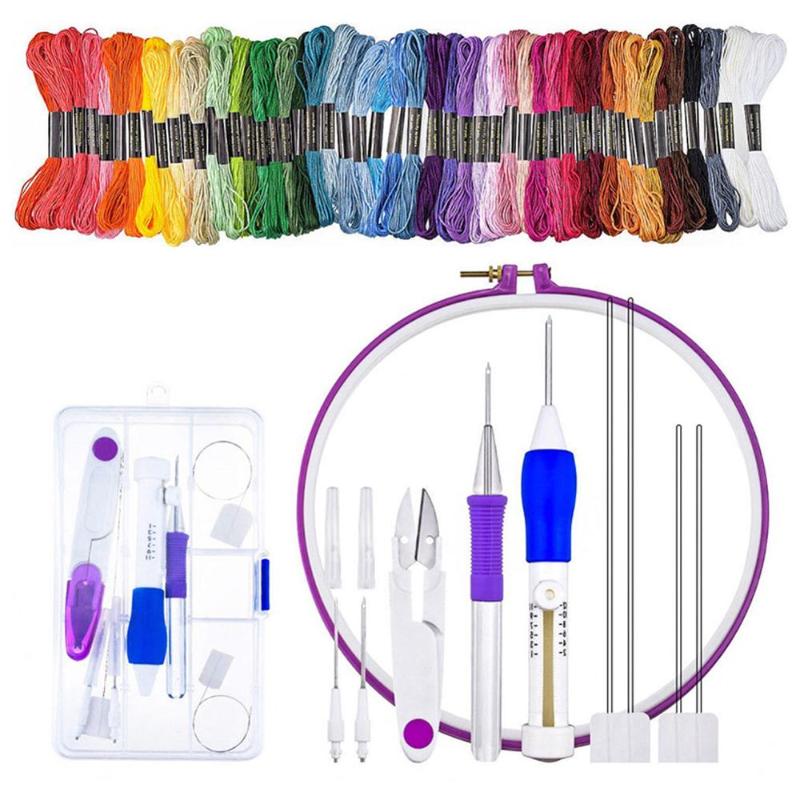 

62pcs Embroidery Pen Tool Set Stitching Hoop Punch Needles Embroidery Threads Kit Sewing Accessories Tools Stitch