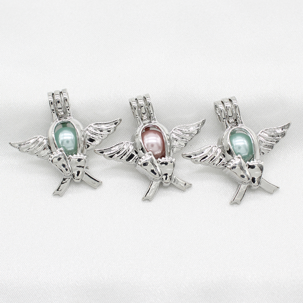 

Silver Wing Baby Footprint Pearl Cage Lockets Lava Bead Pendant Diffuser Necklace Jewelry Charms Perfume Essential Oil