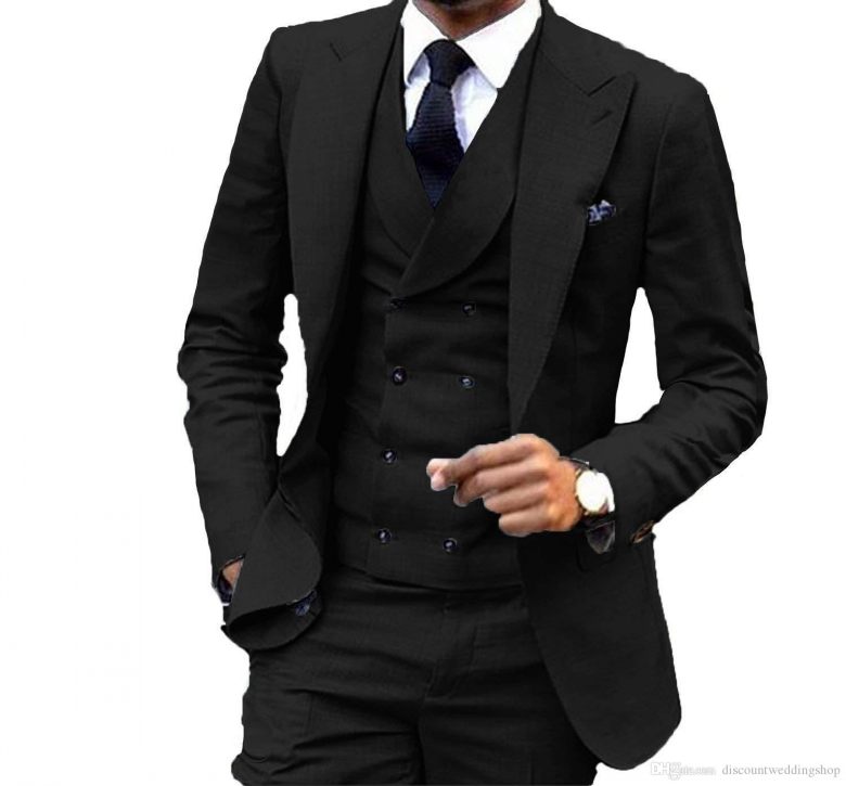Classic Style Groom Tuxedos Black Peak Lapel Men Wedding Prom Dress Mens Blazer Dinner Party Business Suits (Jacket+Pants+Vest+Tie) J792