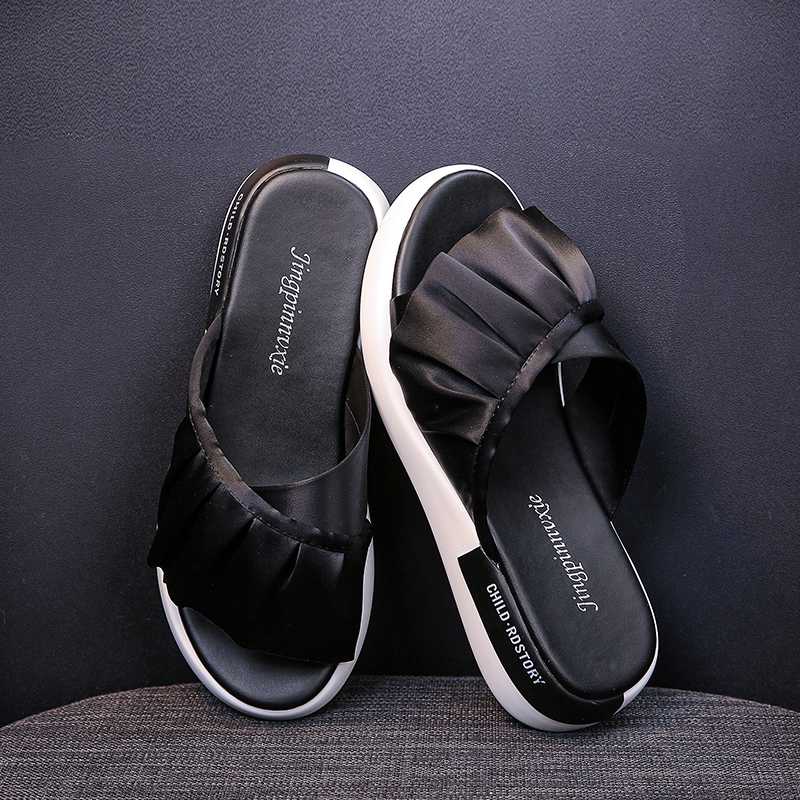 

2020 new youth summer 35-40 women's shoes fashion sandals slippers daily wear thick bottom outdoor microfiber leather flip flops, Beige
