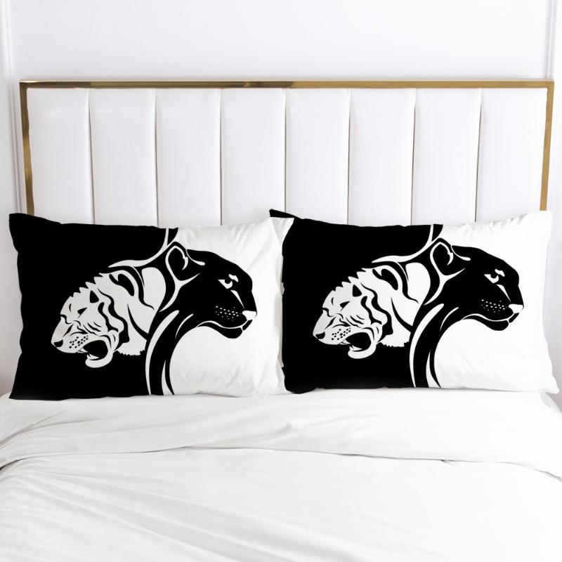 

2PCS 3D Pillow Cover 65x65 80x80 Nordic Decoration Throw Pillow Cases Bedding PillowCase Black and white tiger leopard, Simple 020-white-p