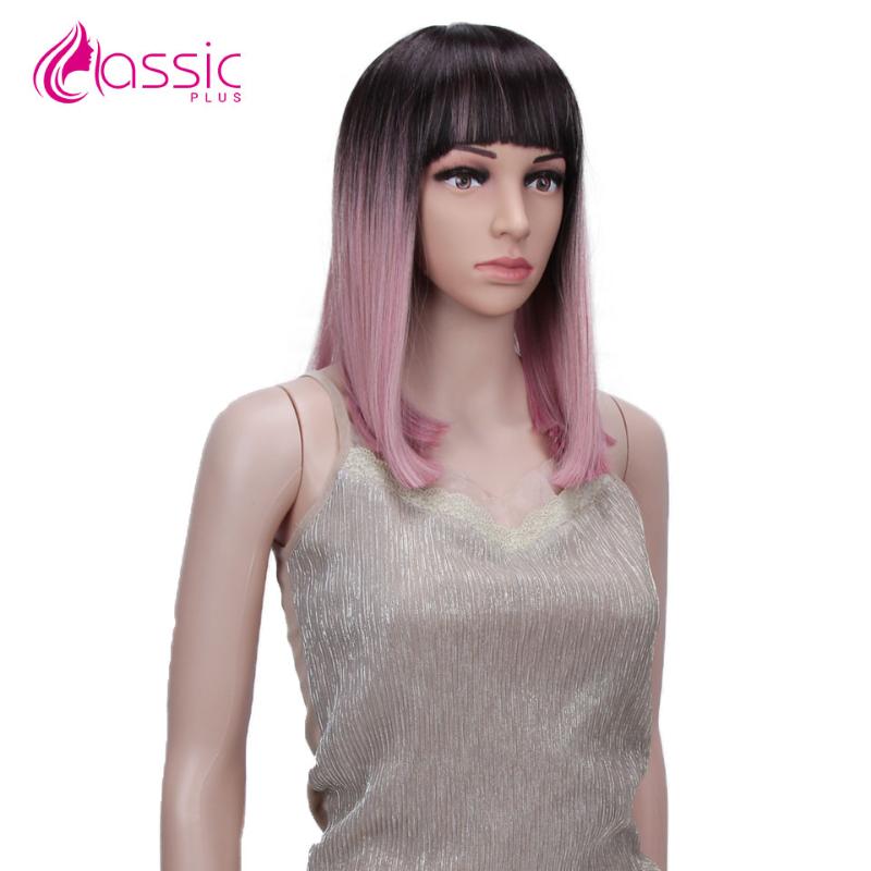 

Classic Plus Hair Short Straight Synthetic Lace Front Wig Pink Ombre Brown Red Wig Lace Front Bob Wigs For Women Natural Hair, 1b