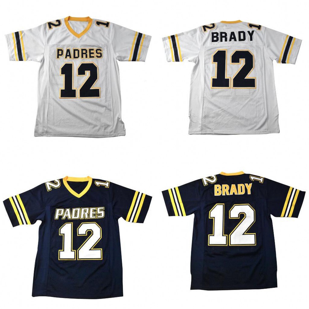 

#12 Tom Brady Jersey Junipero Serra 100% Stitched Custom High School Football Jerseys Navy White -XXXL, Blue