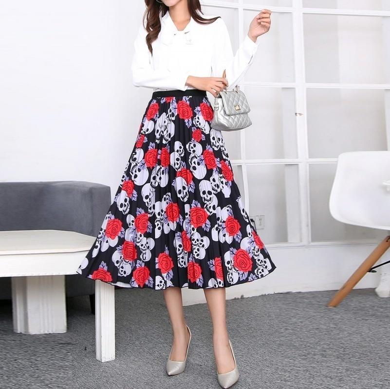 

Skirt Women Halloween High Waist Plus Size Floral Print Ladies Cartoon Skirts Skater Vintage Swing Midi Skirts Womens Dropship, 1095 041