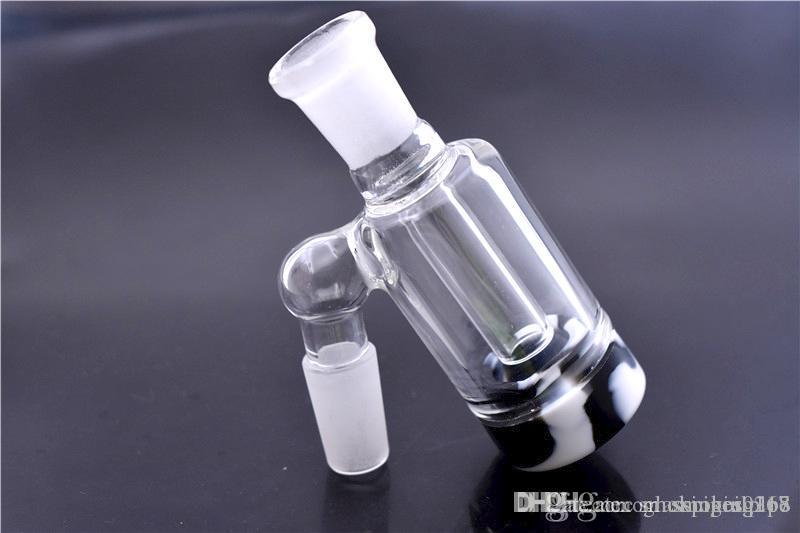 

2pcs Glass Ash Catcher with silicone container 14mmm 18mm for glass bong oil rig ashcatchers glass water pipes smoking accessories