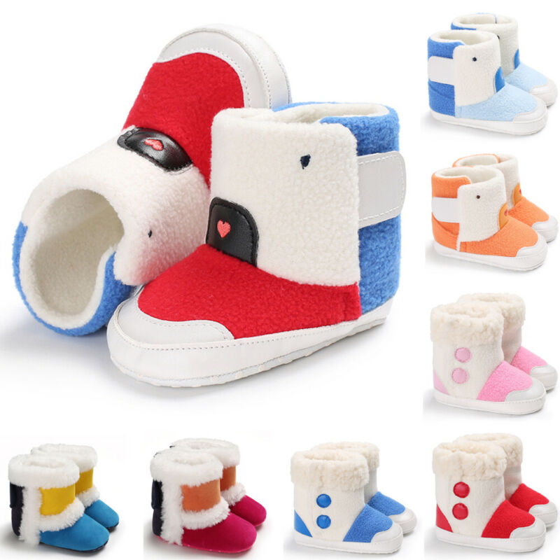 

Newborn Baby Winter Boots Warm Boy Girl Shoes Toddler Soft Fleece Sole Shoes Non-Slip Splicing Color 0-18M