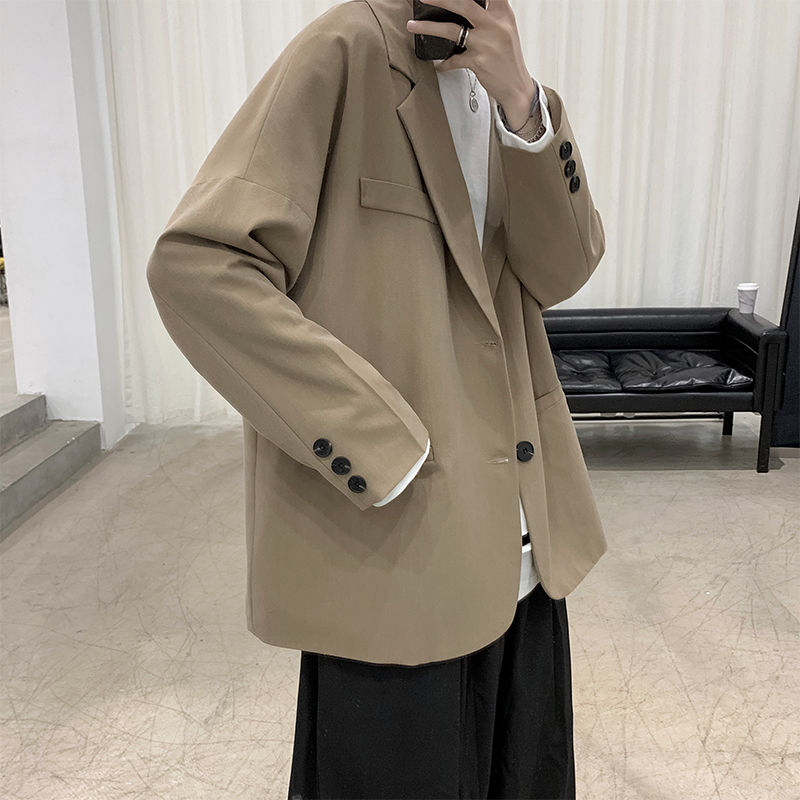 

Korean Blazer Men's Fashion Solid Color Business Casual Jacket Men Streetwear Wild Loose Suit Jacket Mens Dress S-XL, Khaki