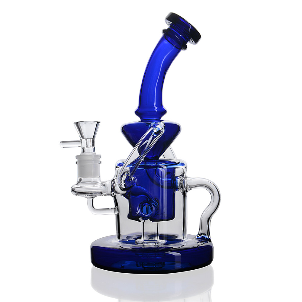 

New Arrival 22cm Height Blue Glass Water Bongs Percolater Dab Rigs Glass 14mm Joint Thick Base Bong Water Pipe
