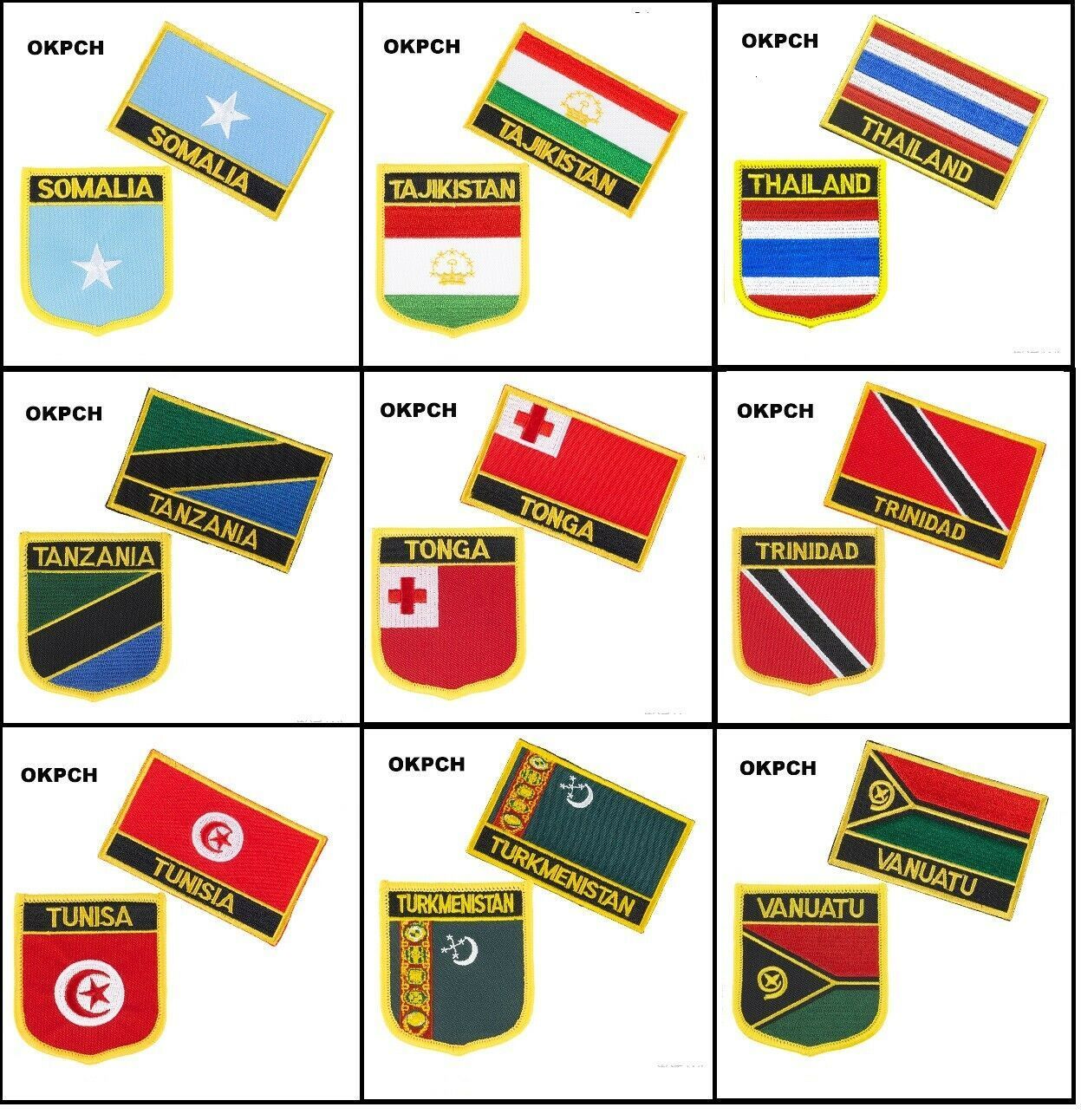 

Somalia Tajikistan Thailand Tanzania Tonga Trinidad-Tobago Tunisia Turkmenistan Vanuatu Embroidery Iron on Patches BadgesSaint Lucia