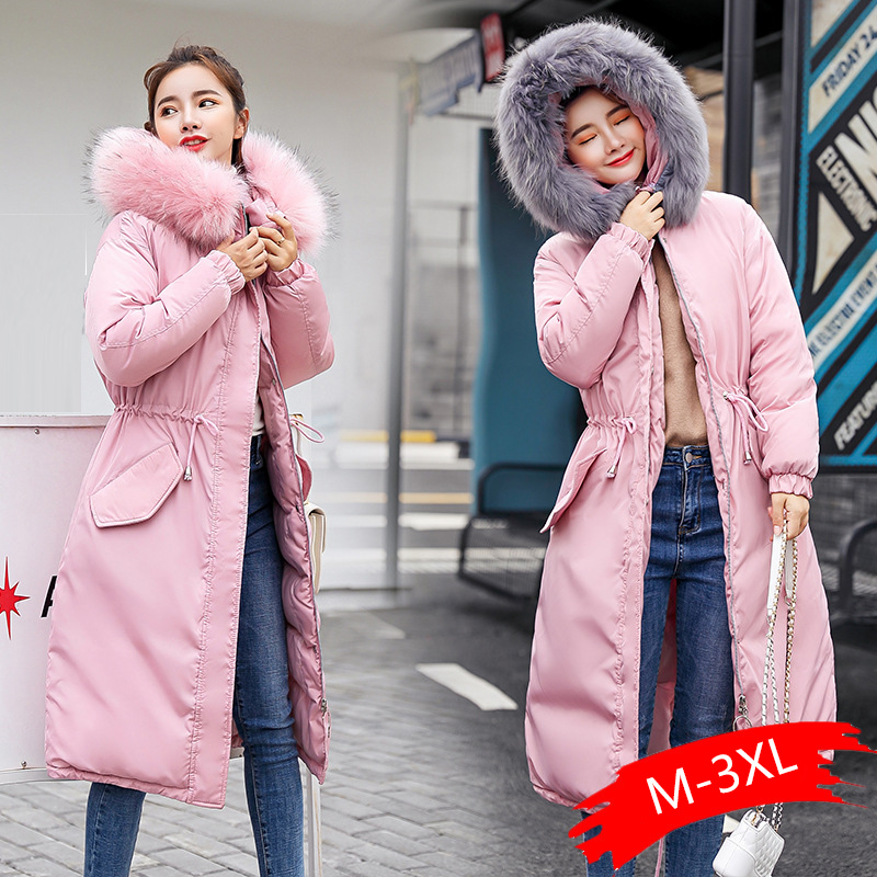 

Women's Long Warm Thick Parkas Winter Warm Jacket Women Winter Jacket Wadded Down Outwear Chaqueta Mujer Female Coat Parka, Black-pink collar