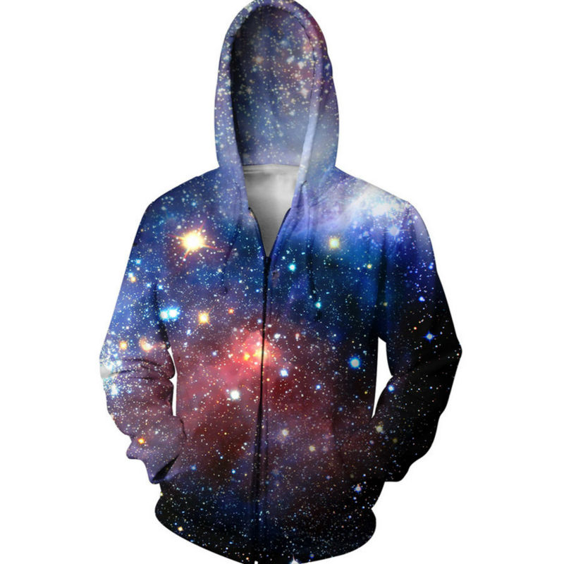 Galaxy 3D Hoodies Zipper Men Hoody Space Nebula Graphic Tops Male Hooded Pocket Outfits Fashion Coats Cool Streetwear Outerwear