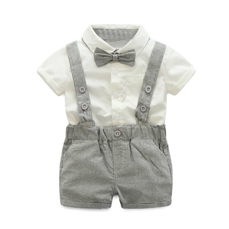 

Promotion Summer Fashion Baby Boy Clothes Gentleman T-shirt Overalls Cotton Children Boys Sets Kids Clothing Set Newborn Clothing Sets 2pcs, Brown