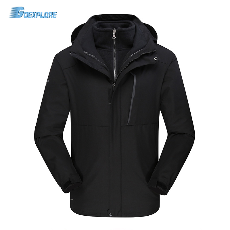 

Goexplore Double layer Hiking Jacket Men Winter Outdoor Camping Climbing Coat breathable Waterproof Jacket Windbreaker Male, Black