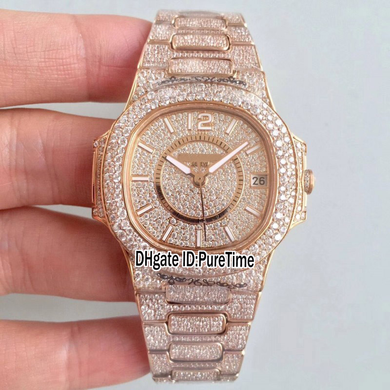 

Best Edition Jumbo 7021/1R-001 Rose Gold Diamond Bezel Full Silver Diamond Dial Miyota 9015 Modify 324SC Automatic Womens Watch Ladies, Hw pf silver diamond