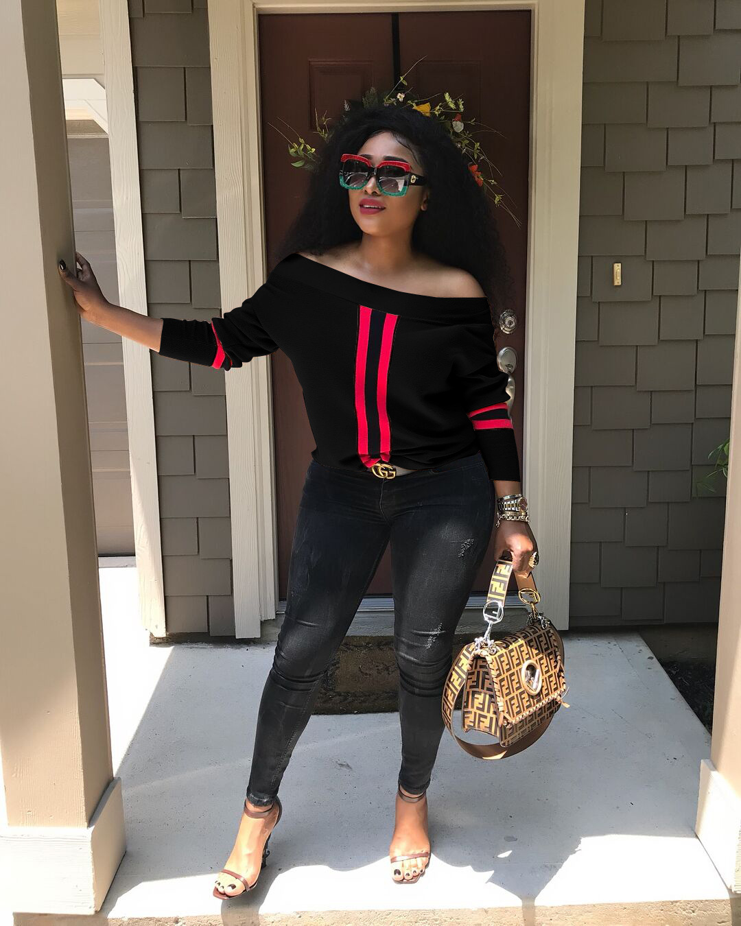 

Women' clothing fall 6668 with bare shoulder and long sleeve solid color splice sleeved coat Women' T-Shirt