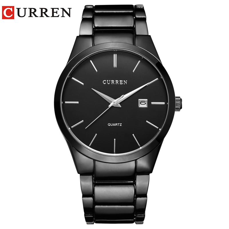 

CURREN 8106 Men 30M Waterproof Sports Casual Watches Mens Hour Date Month Stainless Steel Quartz Watches Relogio Feminino Black LY191213, Sandlver white
