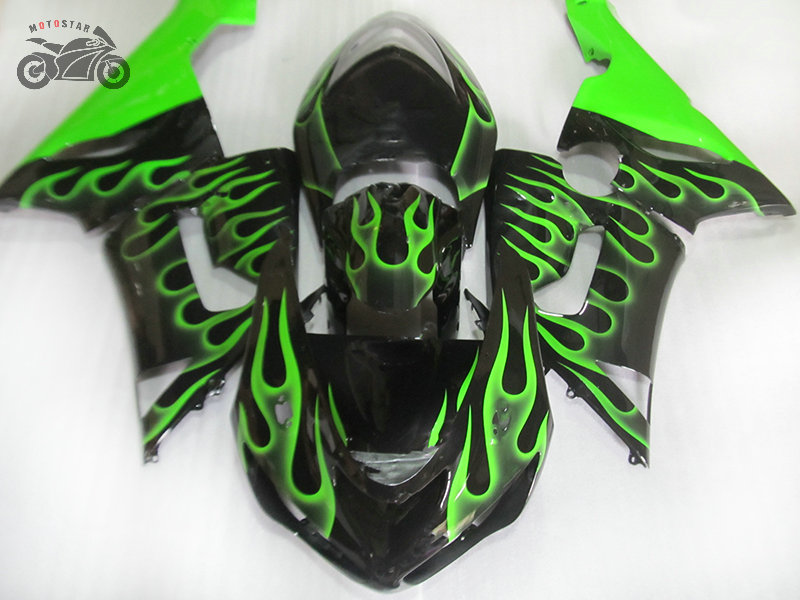 

Chinese fairings kit for Kawasaki Ninja ZX6R 2005 2006 ZX636 636 ZX-6R 05 06 motorcycle road sprot fairing kits green flames, Same as the picture shows