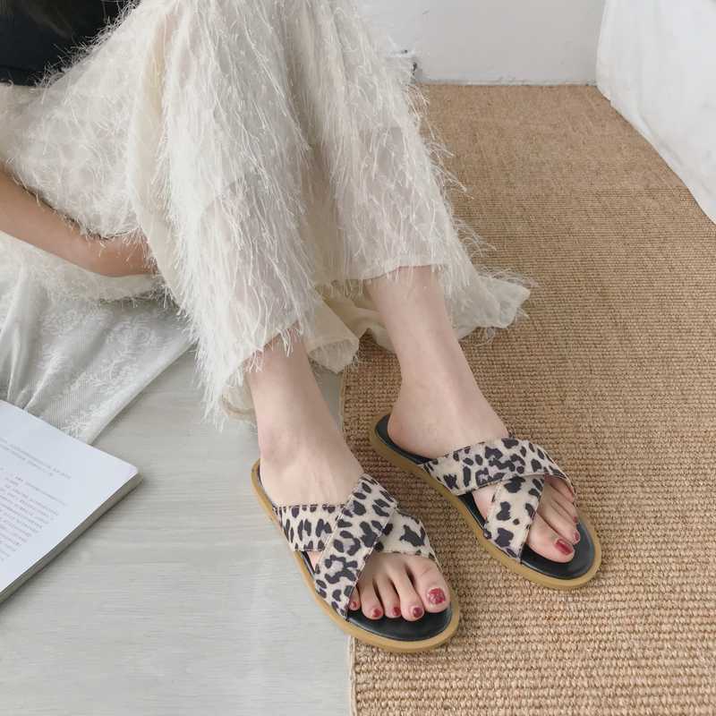 

wear new leopard print personalized flat bottom one word slipper girl heart pregnant women beach shoes in 2020 summer, See chart