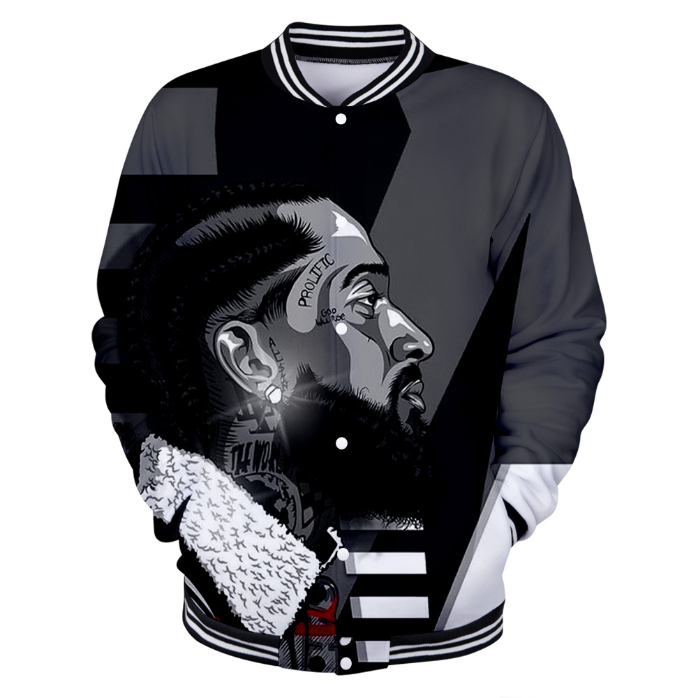 

Autumn Winter Men Jackets Fashion Nipsey Hussle 3D Baseball Pattern Suitable for Men Women Baseball Uniform Female Fans Hip Hop Clothes, Yh047
