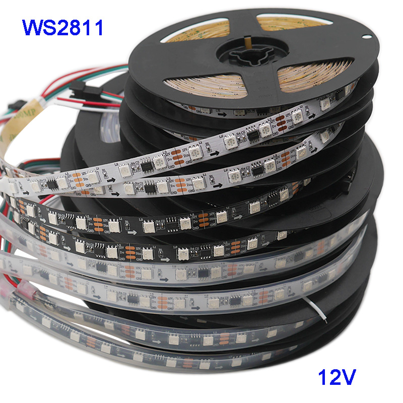 

2811 strip light 5M 30/60LEDs/M 2811 Pixel Programmable Individual Addressable LED Strip light WS2811 5050 RGB 12V Black LED Tape Light