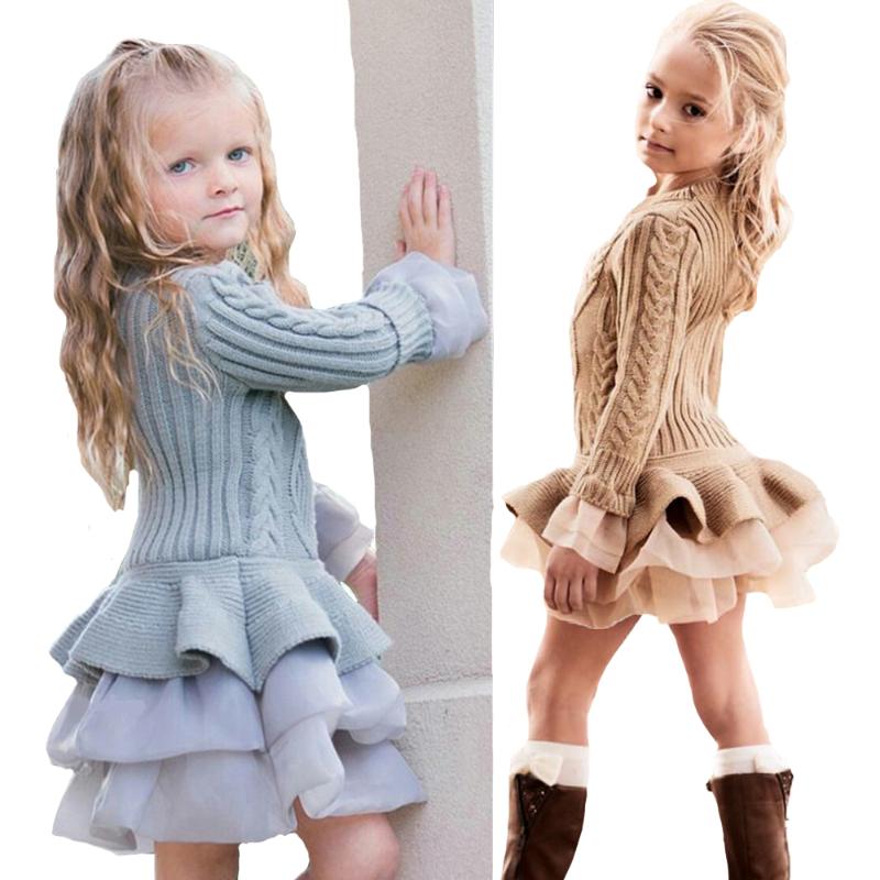 

Girls Sweater Dress Autumn Winter Tutu Princess Dress For Girls Long Sleeve Thermal Pullover Knitted Sweater Kids Clothes, As the picture