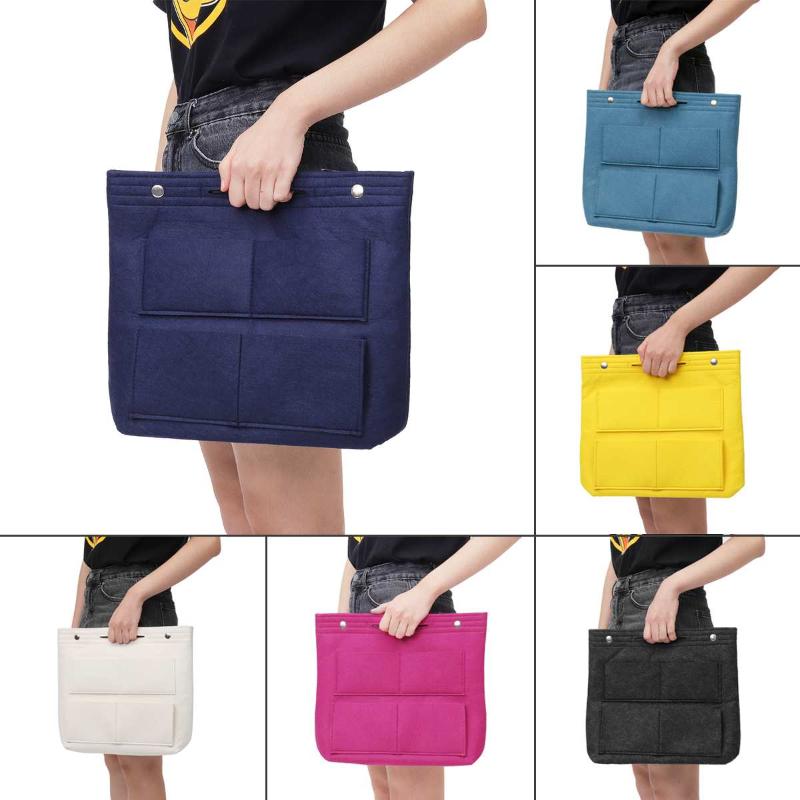 

portable Make up Organizer Felt Insert Bag For Handbag Travel Inner Purse Portable Cosmetic Bag organizer Suitable, Yellow