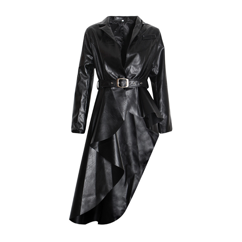 

2019 NEW Long Black PU Faux Leather Jacket Women Classic Moto Biker Jacket Spring Autumn Lady Slim Basic Coat Outerwear R1077