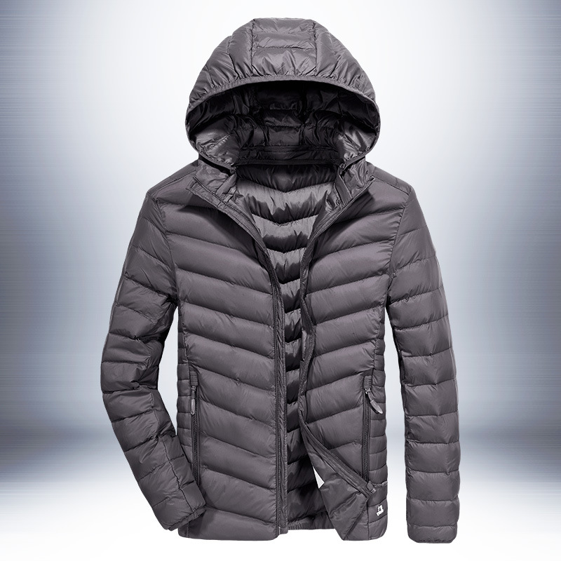 

Autumn Winter Thin Parka Men Fashion Lightweight Hooded Collar Solid Color Jacket Men Big Size -4XL Coat Warm parkas hombre, Black