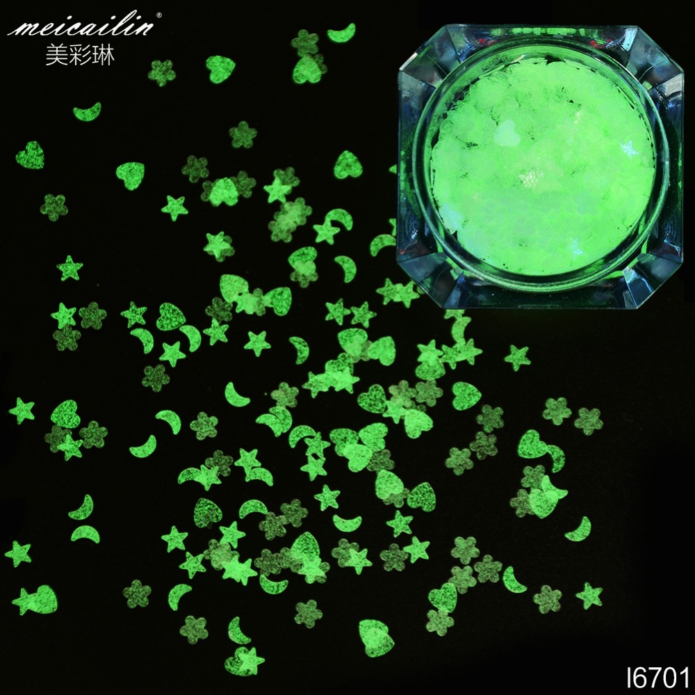 

1g/Box Mix Shape Fluorescent Luminous Nail Art Glitter Sequins Heart Star 3mm Nail Paillette Flakes Powder Dust Glow in the Dark