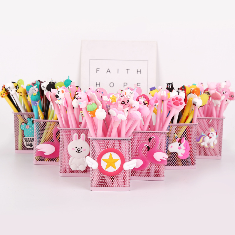 

20pcs /set Refill Best gift lovely Girl Carton Kawai Pink Flamingo Swan Gel Pen 0.38mm Black Ink Promotional Stationery School Office Gift