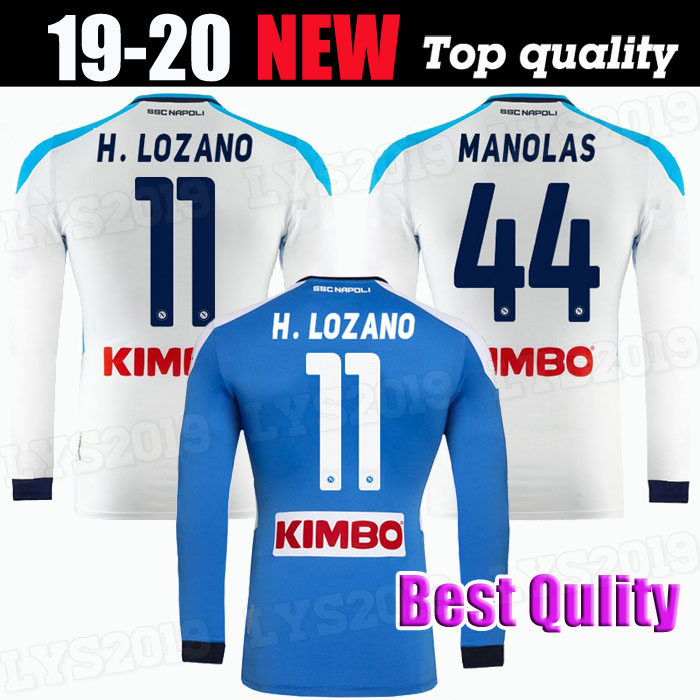 

2019 2020 Napoli Long Sleeve Soccer Jerseys Naples H.LOZANO MERTENS INSIGNE KOULIBALY MANOLAS Custom 19 20 Blue White Football Shirt